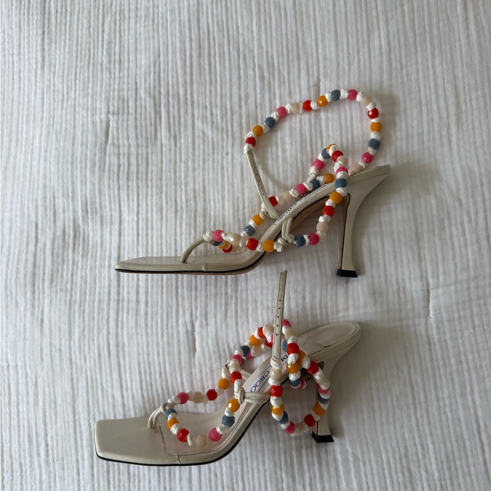 Jimmy Choo Amiral Beaded Raffia Heels